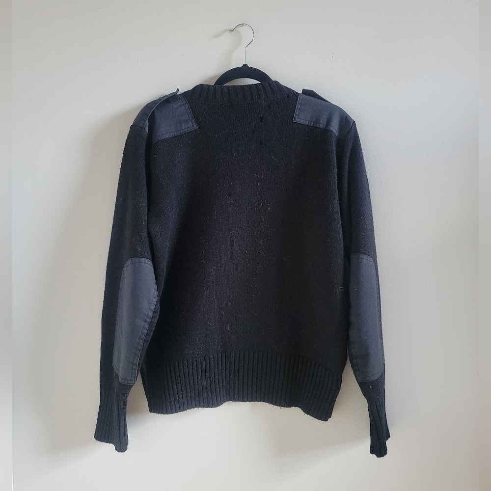 Logan Military Supply Mens Sweater V Neck Commando Patch Black Made in USA Sz Sm - Picture 7 of 13